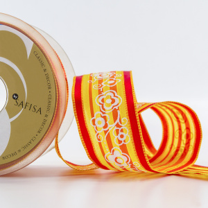 Лента с рисунком SAFISA, 38 мм, цвет желтый/оранжевый. Арт 25239-38-01