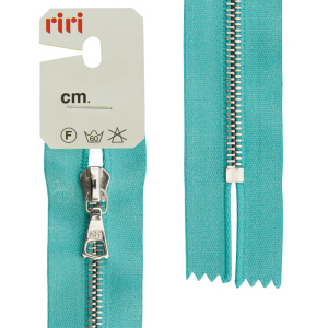 Молния металл, Ni, неразъёмная, на атласной тесьме, 4 мм, 16 см, цвет 5859, бирюзовый. Арт 3412224/16/5859         