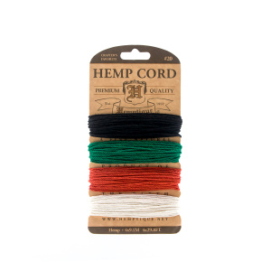 Шнуры на блистере HEMPTIQUE #20 - 1 мм, 4 цвета по 9,1 м. Арт HC20PR                  