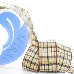 Лента с рисунком клетка SAFISA, 26 мм, 25 м, цвет 02, охра. Арт 5221-26мм-06            