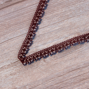 Мерсеризованное хлопковое кружево, 15 мм, цвет коричневый с джинсово-синим. Арт 3247/R3                 