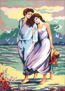 Канва жесткая с рисунком "Вдвоём у моря". Арт C.802                  