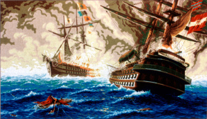 Канва жесткая с рисунком "Морская баталия". Арт A.1020                  