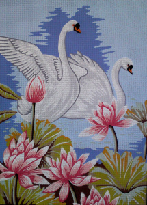 Канва жесткая с рисунком "Лебеди в лотосах". Арт 14.839                  