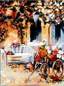 Канва жесткая с рисунком "Повозка цветочницы". Арт 40.112                  