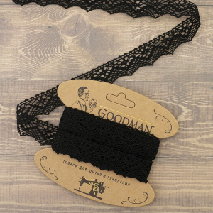 Кружево плетеное, 25 мм, цвет черный, 100% хлопок, 5 м. Арт K-5003-13