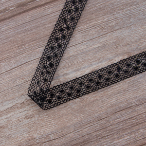 Мерсеризованное хлопковое кружево, 20 мм, цвет черный. Арт 2020/14