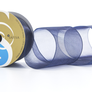 Лента органза SAFISA мини-рулон, 39 мм, 2 м, цвет 15, синий темный. Арт P00520-39мм-15          