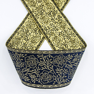 Лента жаккард с люрексом SAFISA, 50 мм, 15 м, цвет 70, джинс. Арт 9213-50мм-70