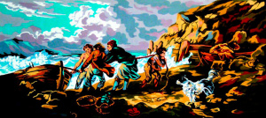 Канва жесткая с рисунком "Рыбаки". Арт 11.395                  