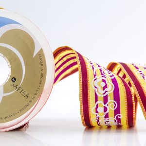 Лента с рисунком SAFISA, 38 мм, цвет бордо/желтый. Арт 25239-38-03