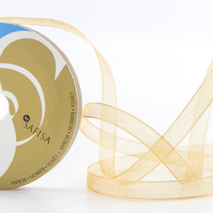 Лента органза SAFISA мини-рулон, 7 мм, 4,5 м, цвет 54, бежево-золотистый. Арт P00520-7мм-54           