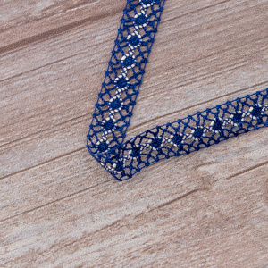 Мерсеризованное хлопковое кружево, 20 мм, цвет синий с молочно-белым. Арт 1825/J6                 