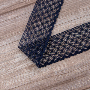Мерсеризованное хлопковое кружево, 50 мм, цвет темно-синий. Арт 2040/9S
