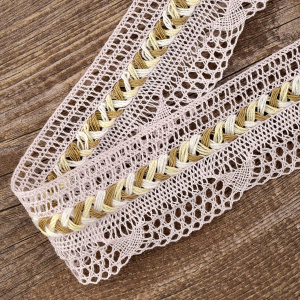 Мерсеризованное хлопковое кружево, 35 мм, цвет розовый. Арт 2196/06