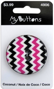 Пуговица My Buttons - Coconut "Pink & Black Chevron". Арт 630004906
