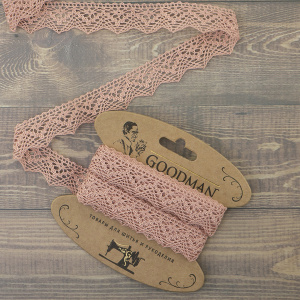 Кружево плетеное, 25 мм, цвет бледно-розовый, 100% хлопок, 5 м. Арт K-5003-87