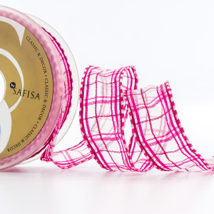 Лента органза с рисунком с проволокой по краю SAFISA, 25 мм, 15 м, цвет 20. Арт 25308-25мм-20