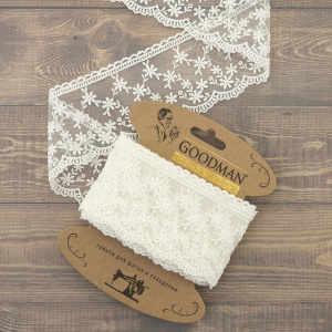 Кружево-вышивка на тюле, 65 мм, цвет молочный, 100% полиэстер, 4,5 м. Арт T-3005.112