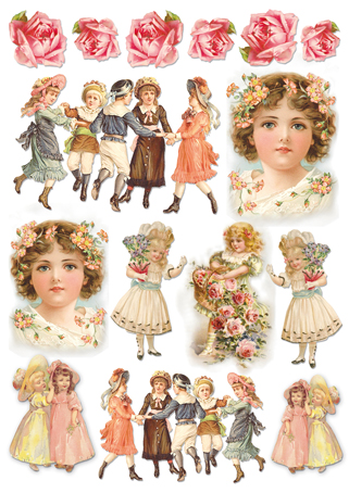 Бумага упаковочная "Девочки - Винтаж", рисовая, 21 х 29,7 см. Арт DFSA4012