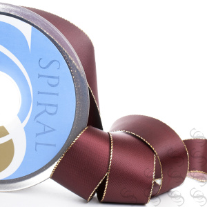 Лента атласная SAFISA с люрексным кантом по краям, 25 мм, 25 м, цвет 30, бордо. Арт 25190-25мм-30