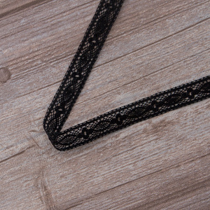 Мерсеризованное хлопковое кружево, 15 мм, цвет черный. Арт 3020/14