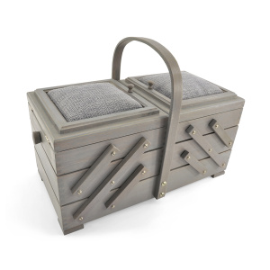 Шкатулка для рукоделия, бук, 3 этажа, античный серый, с игольницей. Арт 31/151/9