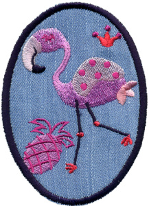 Термоаппликация HKM "Джинсовый овал с Фламинго". Арт 32828/1SB