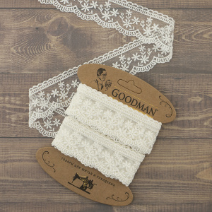 Кружево-вышивка на тюле, 40 мм, цвет молочный, 100% полиэстер, 4,5 м. Арт T-3004.112