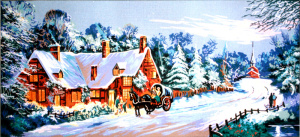 Канва жесткая с рисунком "Снежная улица ". Арт 11.391                  