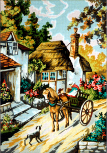 Канва жесткая с рисунком "Деревенская улочка". Арт 14.795                  