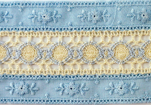 Шитьё с мерсеризованным кружевом, 50 мм, цвет светло-голубой/сливочный. Арт T123/19
