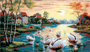 Канва жесткая с рисунком "Лебединый пруд". Арт A.2025                  