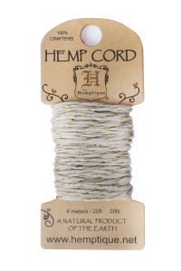 Шнур HEMPTIQUE на мини-блистере #20 - 1 мм, 6 м. Арт HMC20MET-GLD