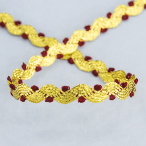 Тесьма PEGA тип вьюнчик люрекс, золото с бордо, 7 мм. Арт 841519821DA706