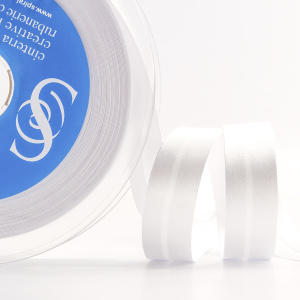 Косая бейка атласная 20 мм, 25 м, цвет 02, белый. Арт 6260-20мм-02            