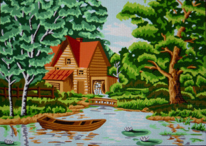 Канва жесткая с рисунком "В лесу у мельницы". Арт 14.834                  