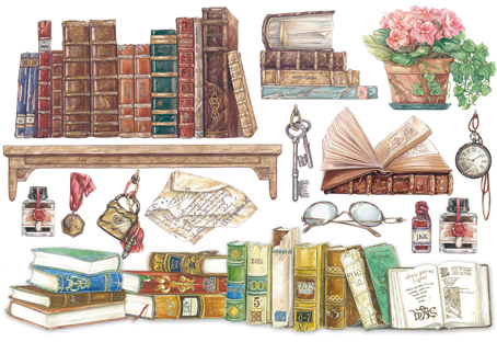 Бумага упаковочная "Книжный шкаф", рисовая, 48 х 33 см. Арт DFS183                  