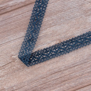 Мерсеризованное хлопковое кружево, 20 мм, цвет серо-синий. Арт 3037/75                 