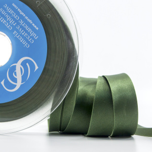 Косая бейка атласная 20 мм, 25 м, цвет 26, хаки темный. Арт 6260-20мм-26            