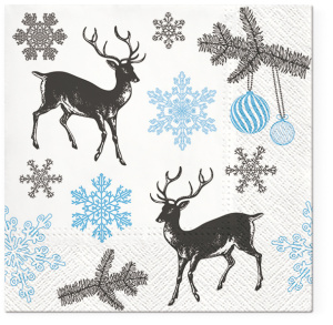 Салфетки трехслойные для декупажа, коллекция "Lunch"  TETЕ a TETE "Зимние олени - голубой" . Арт TL801805