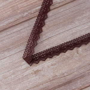 Мерсеризованное хлопковое кружево, 25 мм, цвет темно-коричневый. Арт 3207/05                 