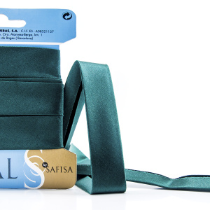 Косая бейка атласная  на блистере SAFISA, 20 мм, 2,5 м, цвет 43, темно-зеленый. Арт P06260-20мм-43          