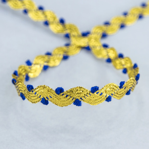 Тесьма PEGA тип вьюнчик люрекс, золото с синим, 7 мм. Арт 841519821DA707