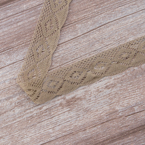 Мерсеризованное хлопковое кружево, 25 мм, цвет темно-бежевый. Арт 2023/5T