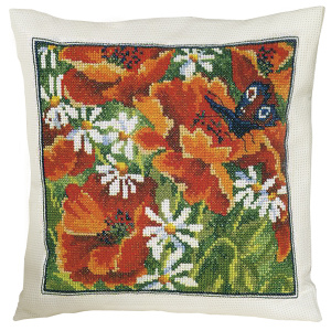 Набор для вышивания подушки "Маки и бабочки". Арт 83-5362                 