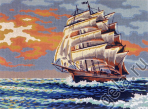Канва жесткая с рисунком "Парусник на закате". Арт D.492                   