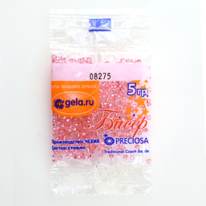 Бисер Preciosa №10, 5 г., цвет № 08275 розово-персиковый с серебряным прокрасом. Арт G 08275