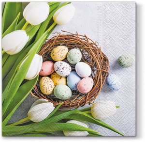 Салфетки трехслойные для декупажа, коллекция "Lunch"  PAW Decor Collection "Тюльпаны и яйца". Арт SDL062200