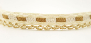 Тесьма декоративная, 16 мм, молочная с бежевой кружевной отделкой и лентой. Арт 13005/61